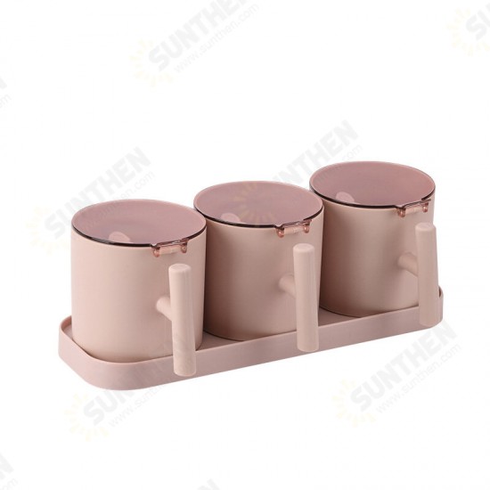 3/4 Compartments Kitchen with Lid Seasoning Storage Box Household With Spoon with Base Seasoning Jar Set