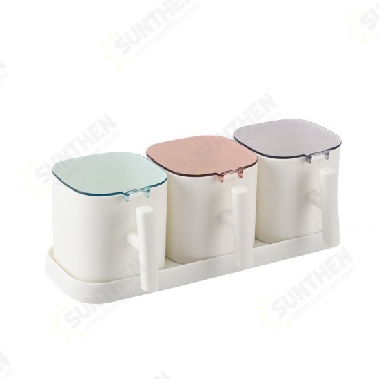 3/4 Compartments Kitchen with Lid Seasoning Storage Box Household With Spoon with Base Seasoning Jar Set