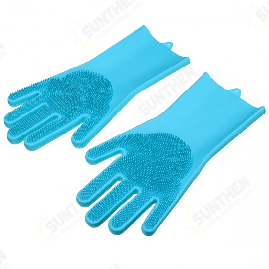 1 Pair Magic Silicone Dishwashing Scrubber Dish Washing Sponge Rubber Scrub Gloves Kitchen Cleaning Tool