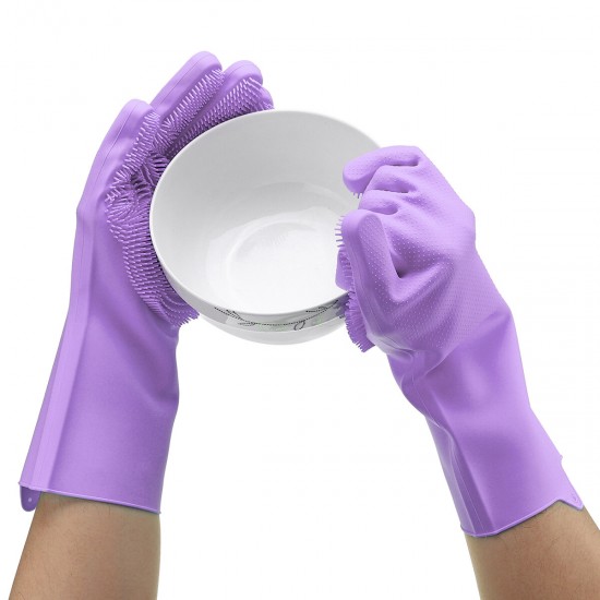1 Pair Magic Silicone Dishwashing Scrubber Dish Washing Sponge Rubber Scrub Gloves Kitchen Cleaning Tool