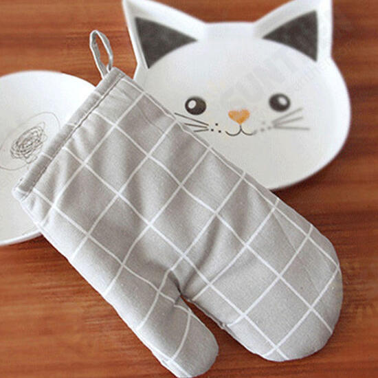 1PC Kitchen Heat Resistant Cloth Mitt Plaid Pattern Printed Baking Oven Insulation Anti-scald Glove