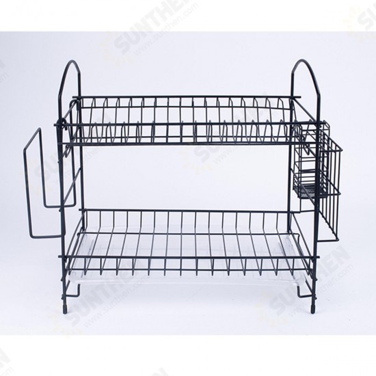 2 Layer Dish Drainer Cutlery Shelf Drying Holder Rack Drip Tray Kitchen Storage