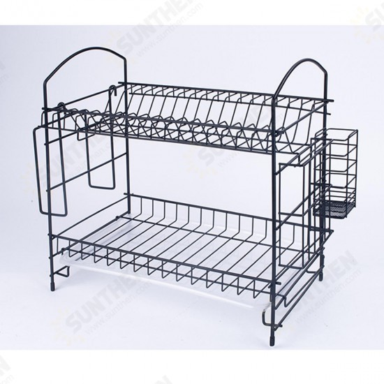 2 Layer Dish Drainer Cutlery Shelf Drying Holder Rack Drip Tray Kitchen Storage