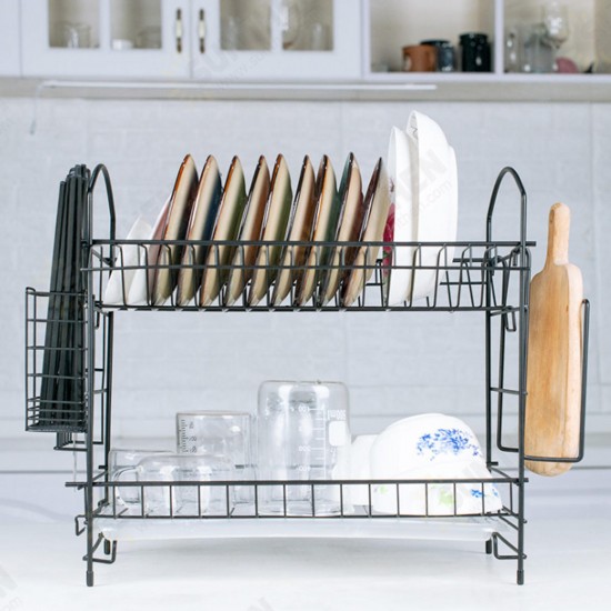 2 Layer Dish Drainer Cutlery Shelf Drying Holder Rack Drip Tray Kitchen Storage