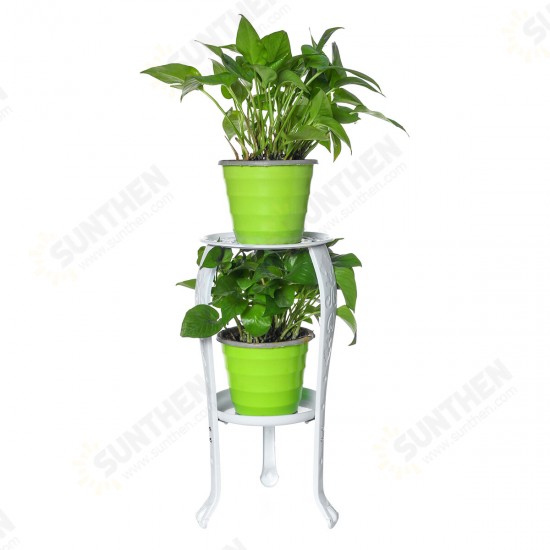 2 Tier Plant Stand Ceramic Planter Pot Succulent Flower Iron Rack Holder