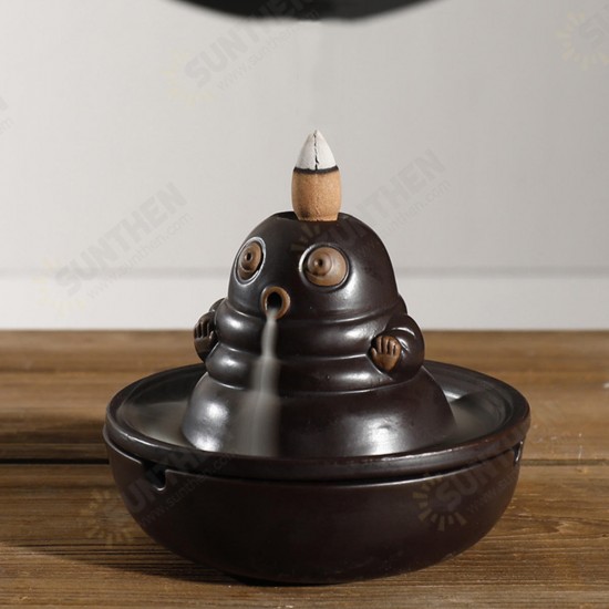 2-in-1 Ashtray Smoke Bud-dha Ceramic Backflow Cone Incense Burner With 10 Cones Kitchen Storage Rack