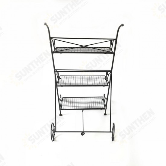 3 Tier Garden Cart Metal Shelf Stand Plant Flower Rack Storage Indoor Outdoor