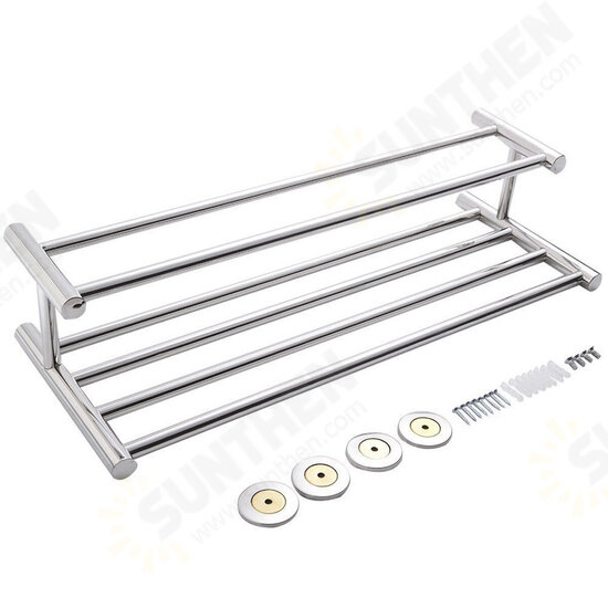 304 Stainless Steel Double Tiers Towel Rail Rack Shelf Wall Mounted Bathroom