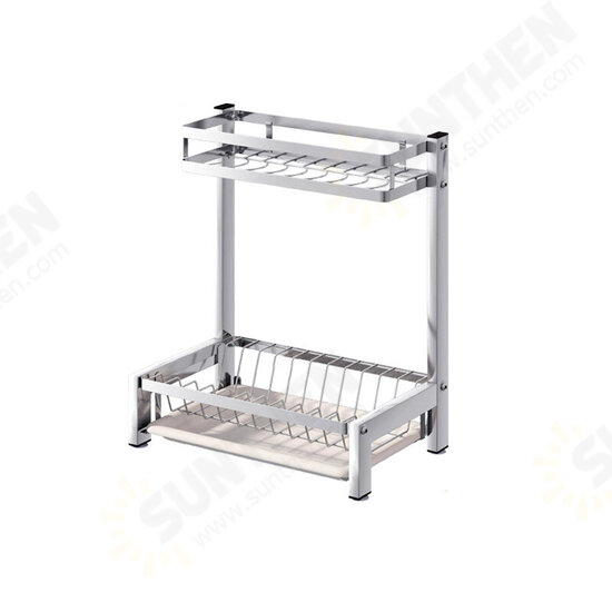 304 Stainless Steel Rack Shelf Double Layers Storage Drying Bowl for Kitchen Dishes Arrangement