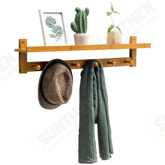 3/4/5/6 Hook Rack Wall Mount Hanger Key Coat Hat Holder Wooden Bamboo Organiser