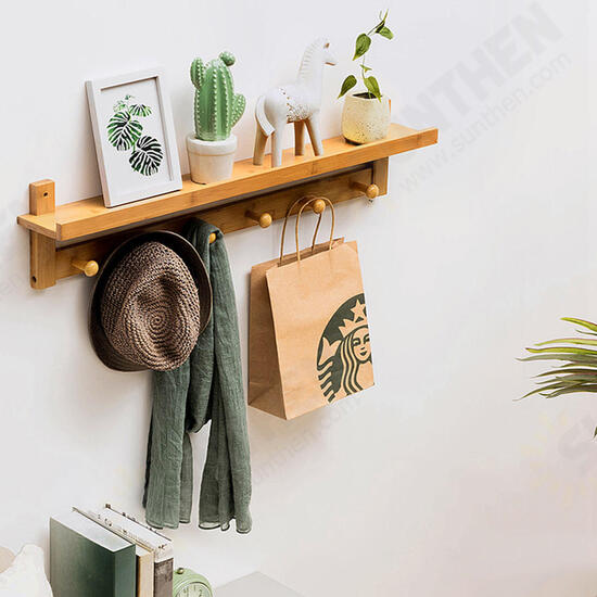 3/4/5/6 Hook Rack Wall Mount Hanger Key Coat Hat Holder Wooden Bamboo Organiser