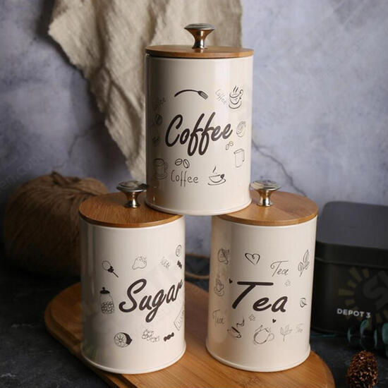 3PCS Retro Tea Coffee Sugar Kitchen Storage Container Canisters Jars Pots Tins