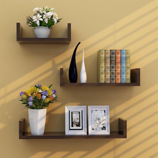 3Pcs Wooden Wall Shelf Wall-mounted Organiser Wall Decor