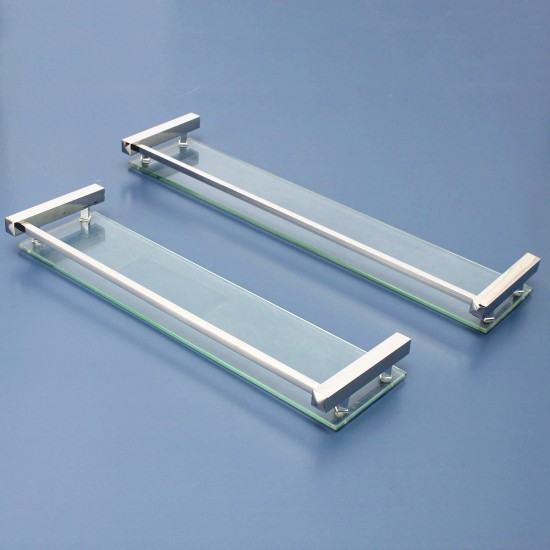 40/50/60CM Modern Bathroom Glass Shower Caddy Storage Shelf Wall Mounted Brass Base & Glass Tier