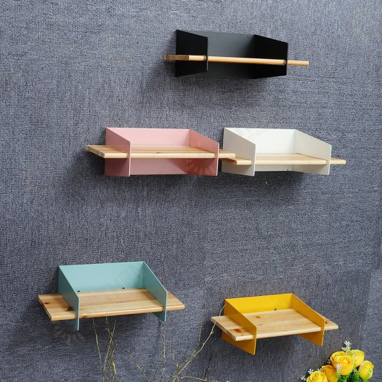 5 Color 20CM Floating Wall Mounted Shelf Hanging Holder Storage Iron Wood Display Bookshelf Bracket