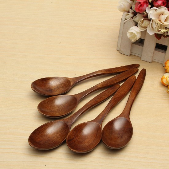 5Pcs Wooden Cooking Kitchen Utensil Coffee Tea Ice Cream Soup Caterin Spoon Tool