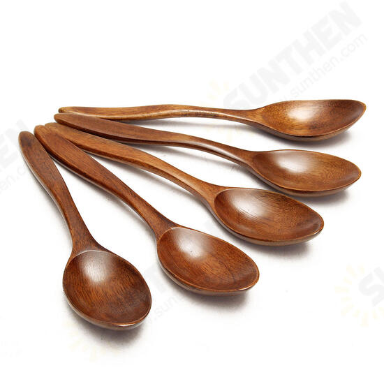 5Pcs Wooden Cooking Kitchen Utensil Coffee Tea Ice Cream Soup Caterin Spoon Tool