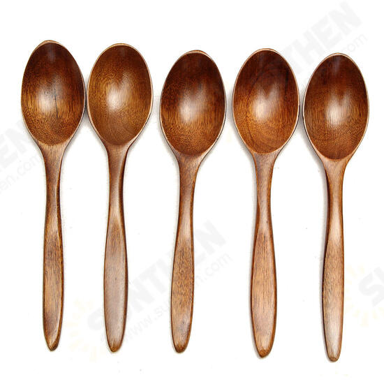 5Pcs Wooden Cooking Kitchen Utensil Coffee Tea Ice Cream Soup Caterin Spoon Tool