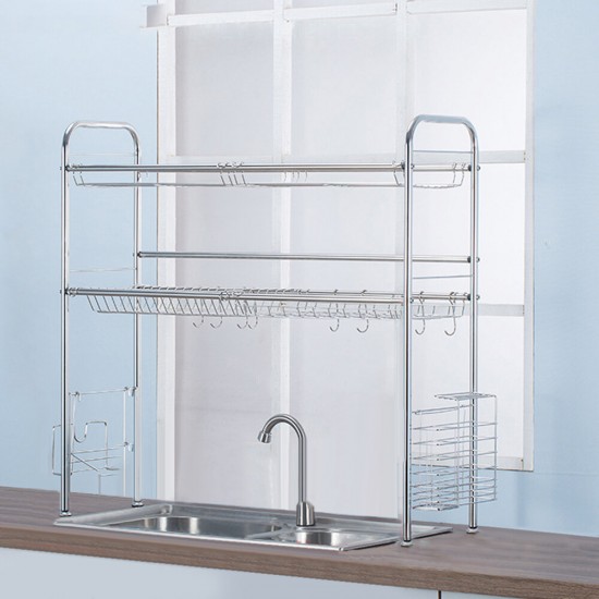 64/74/84/94cm Stainless Steel Rack Shelf Double Layers Storage for Kitchen Dishes Arrangement