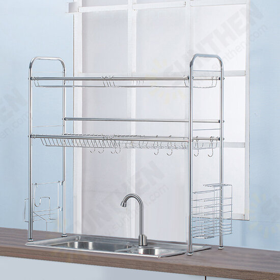 64/74/84/94cm Stainless Steel Rack Shelf Double Layers Storage for Kitchen Dishes Arrangement