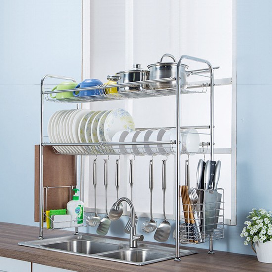 64/74/84/94cm Stainless Steel Rack Shelf Double Layers Storage for Kitchen Dishes Arrangement