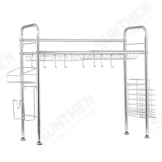 64/74/84cm Double Layer Stainless Steel Rack Shelf Storage for Kitchen Dishes Arrangement