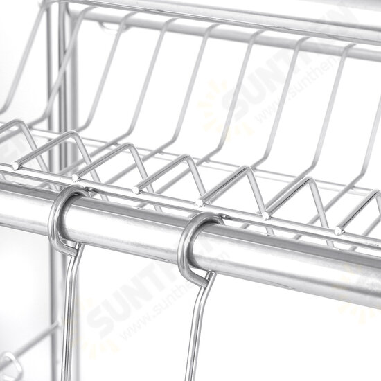 64/74/84cm Double Layer Stainless Steel Rack Shelf Storage for Kitchen Dishes Arrangement