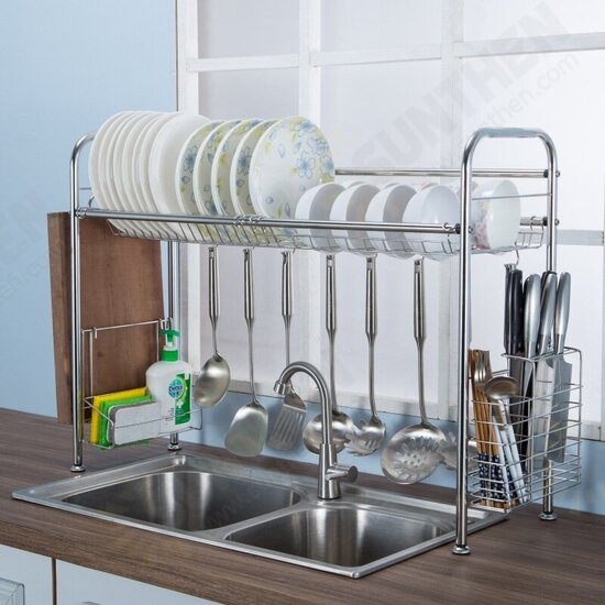 64/74/84cm Double Layer Stainless Steel Rack Shelf Storage for Kitchen Dishes Arrangement