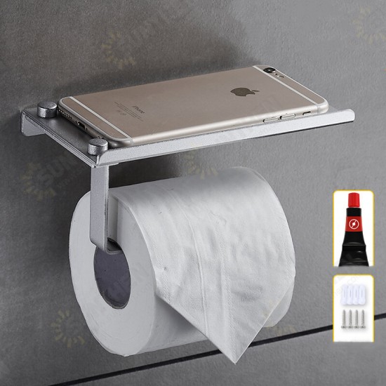 Aluminum Toilet Paper Punch Free Holder With Phone Shelf Wall Mounted Bathroom Accessories Tissues Roll Dispenser Matte