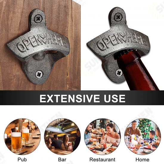 Bottle Opener Drink Wooden Wall Mount Bottle Cap Opener Cap Catcher