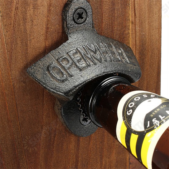 Bottle Opener Drink Wooden Wall Mount Bottle Cap Opener Cap Catcher