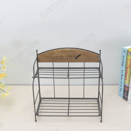 Brown / White 2-layers Metal Iron Storage Rack Decorative Storage Shelf