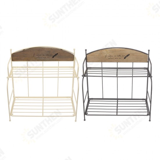 Brown / White 2-layers Metal Iron Storage Rack Decorative Storage Shelf