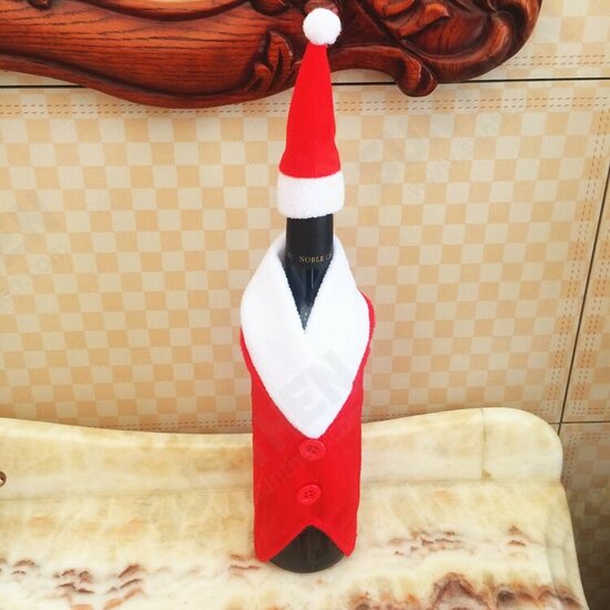 Christmas Red W-ine Bottles Covers Clothes With Hats Santa Claus Button Decor Bottle Cover Cap Kitchen