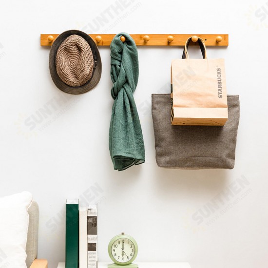 Coat Hanger Wall Mounted Rack Rail Hook Bamboo Wooden Shelf Clothes Hat Towel Holder