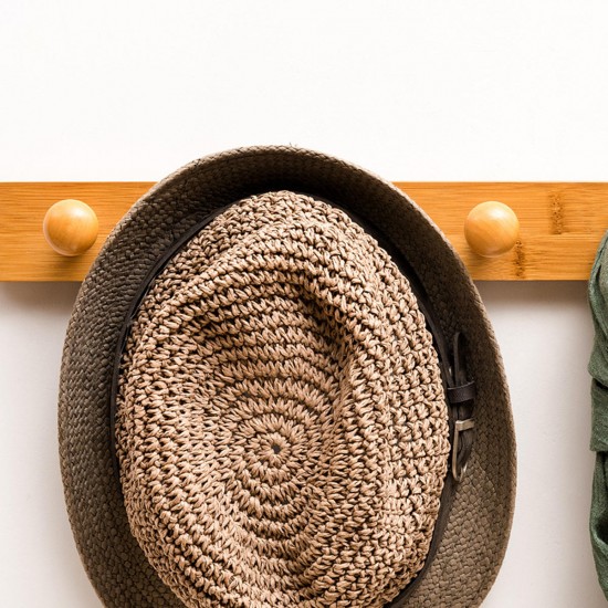 Coat Hanger Wall Mounted Rack Rail Hook Bamboo Wooden Shelf Clothes Hat Towel Holder
