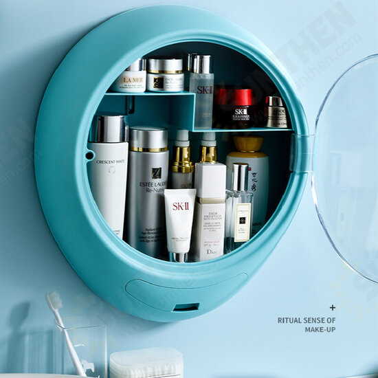 Creative Wall Mounted Cosmetic Storage Box Dust Proof Bathroom Toilet Wall Mounted Punch Skin Care Product Rack