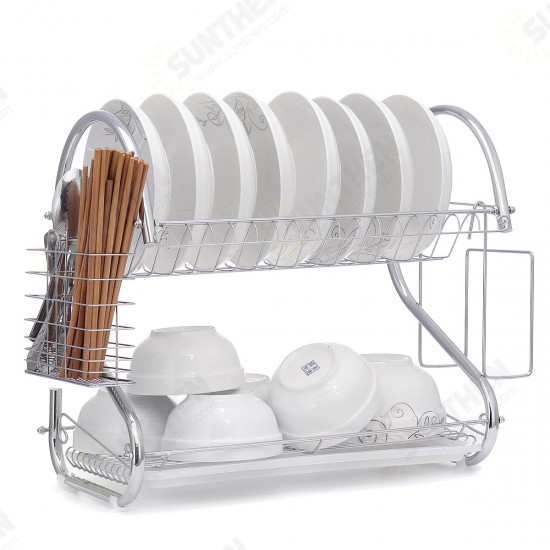 Dish Drying Rack 2 Tier Dish Rack with Utensil Holder Cup Holder and Dish Drainer for Kitchen Counter