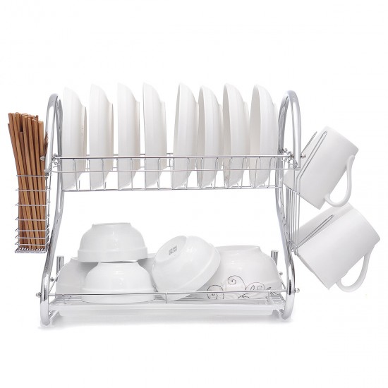 Dish Drying Rack 2 Tier Dish Rack with Utensil Holder Cup Holder and Dish Drainer for Kitchen Counter