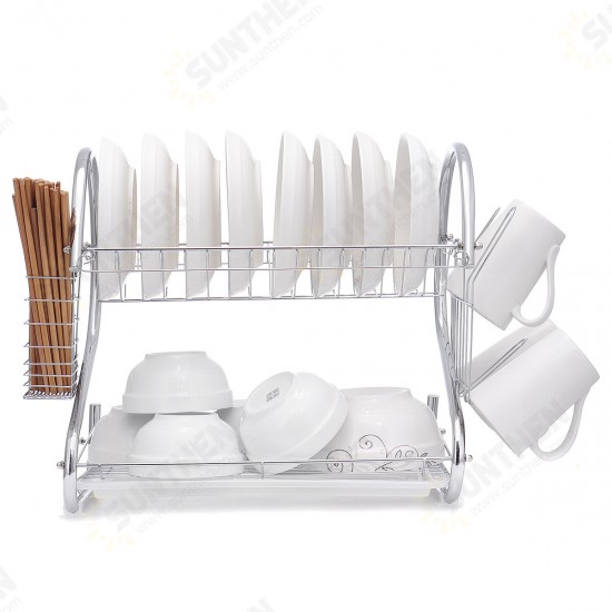 Dish Drying Rack 2 Tier Dish Rack with Utensil Holder Cup Holder and Dish Drainer for Kitchen Counter