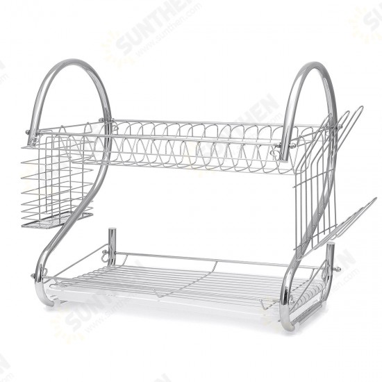 Dish Drying Rack 2 Tier Dish Rack with Utensil Holder Cup Holder and Dish Drainer for Kitchen Counter