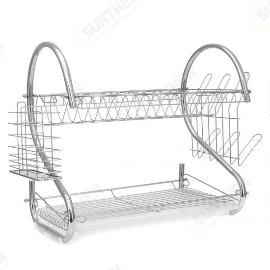 Dish Drying Rack 2 Tier Dish Rack with Utensil Holder Cup Holder and Dish Drainer for Kitchen Counter