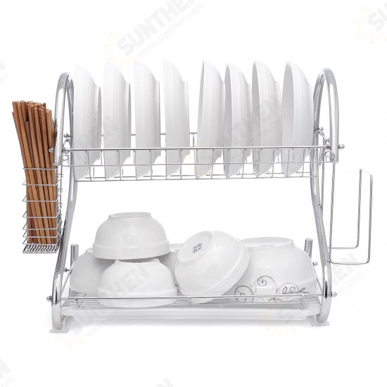 Dish Drying Rack 2 Tier Dish Rack with Utensil Holder Cup Holder and Dish Drainer for Kitchen Counter