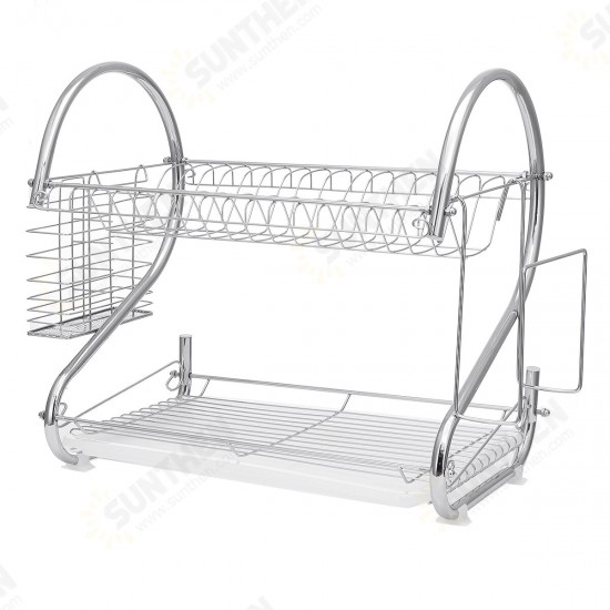 Dish Drying Rack 2 Tier Dish Rack with Utensil Holder Cup Holder and Dish Drainer for Kitchen Counter