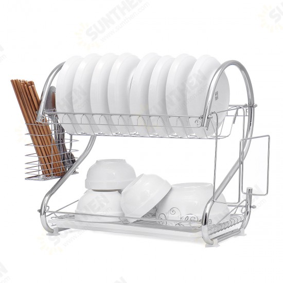 Dish Drying Rack 2 Tier Dish Rack with Utensil Holder Cup Holder and Dish Drainer for Kitchen Counter