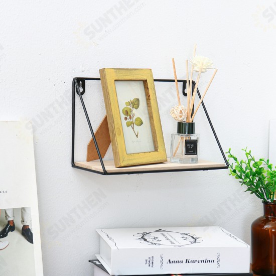 Floating Corner Wall Iron Shelf Wall Mounted Wood Storage Shelf Home Office Decoration Display