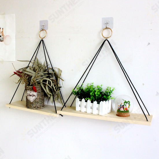 Hanging Shelf Storage Holder Plant Rack Wooden Bedroom Wall Mounted Organizer