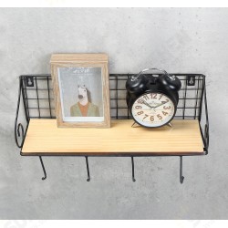 Hanging Wall Mounted Rack Storage Organizer Wood Home Display Storage Baskets w/ Iron Hook Hanging Wall Mounted Rack Storage Organizer Wood Home Display Storage Baskets w/ Iron Hook