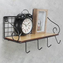 Hanging Wall Mounted Rack Storage Organizer Wood Home Display Storage Baskets w/ Iron Hook Hanging Wall Mounted Rack Storage Organizer Wood Home Display Storage Baskets w/ Iron Hook