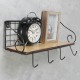 Hanging Wall Mounted Rack Storage Organizer Wood Home Display Storage Baskets w/ Iron Hook